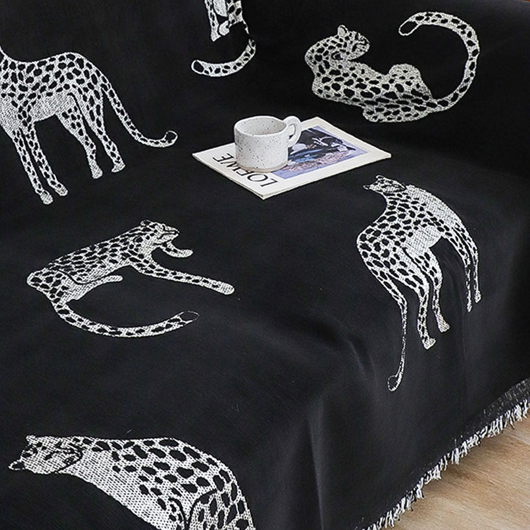 SOGA Two-seater Black Sofa Cover Leopard Print 180x260cm Polyester