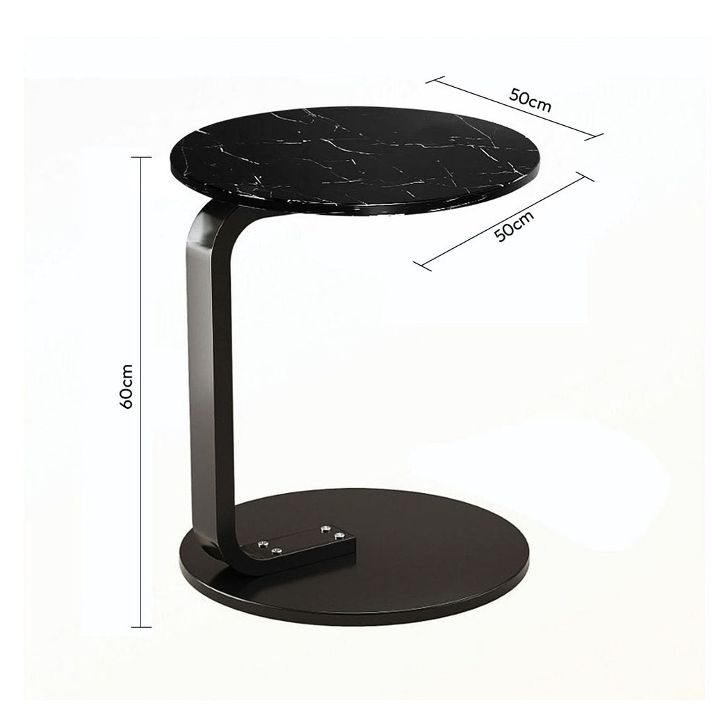 50cm Black Marble Mini Side Table Movable Lightweight w/ Black Frame
