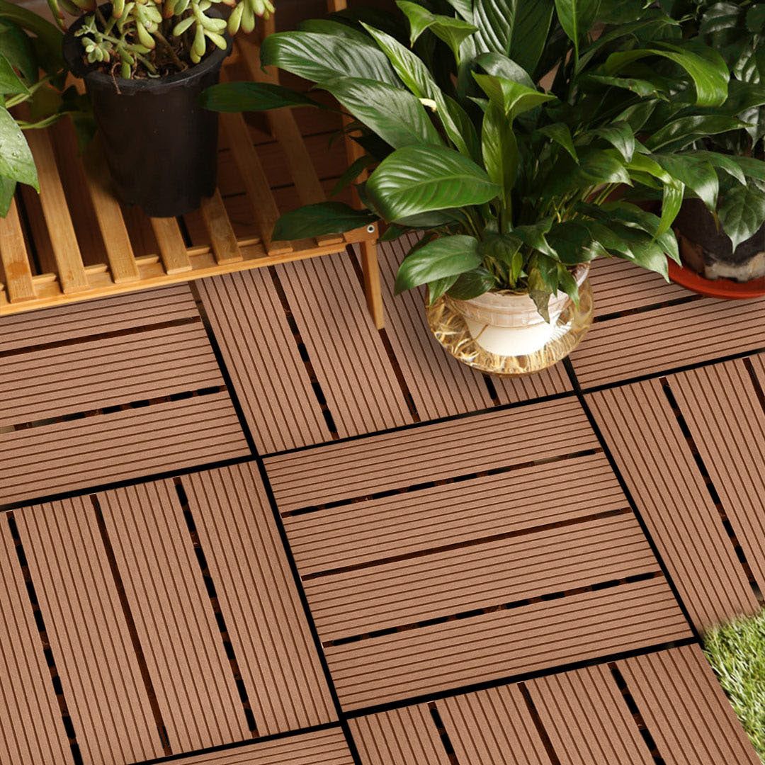 Red Brown DIY Wooden Composite Decking Tiles  Set of 11