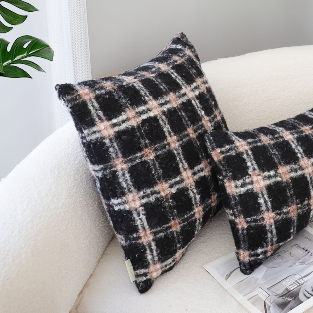 SOGA 2X 50cm Modern Plaid Pattern Blush Pink Gray Throw Pillow