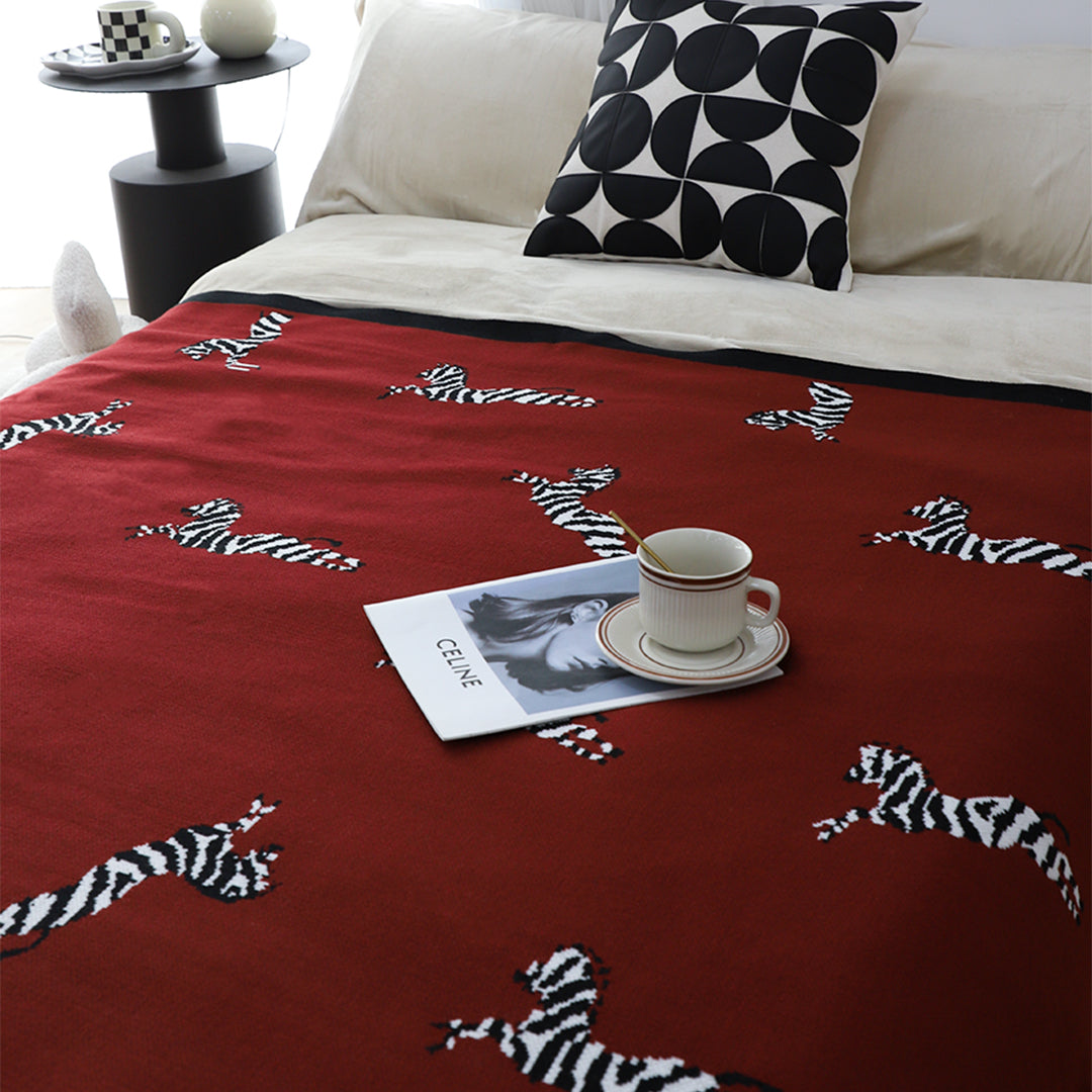 SOGA Wine red Zebra Print Throw Blanket 130x180cm Acrylic