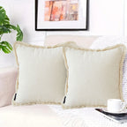 SOGA 45cm Creamy White Home Aesthetic Chenille Texture Tassel Square Throw Pillow