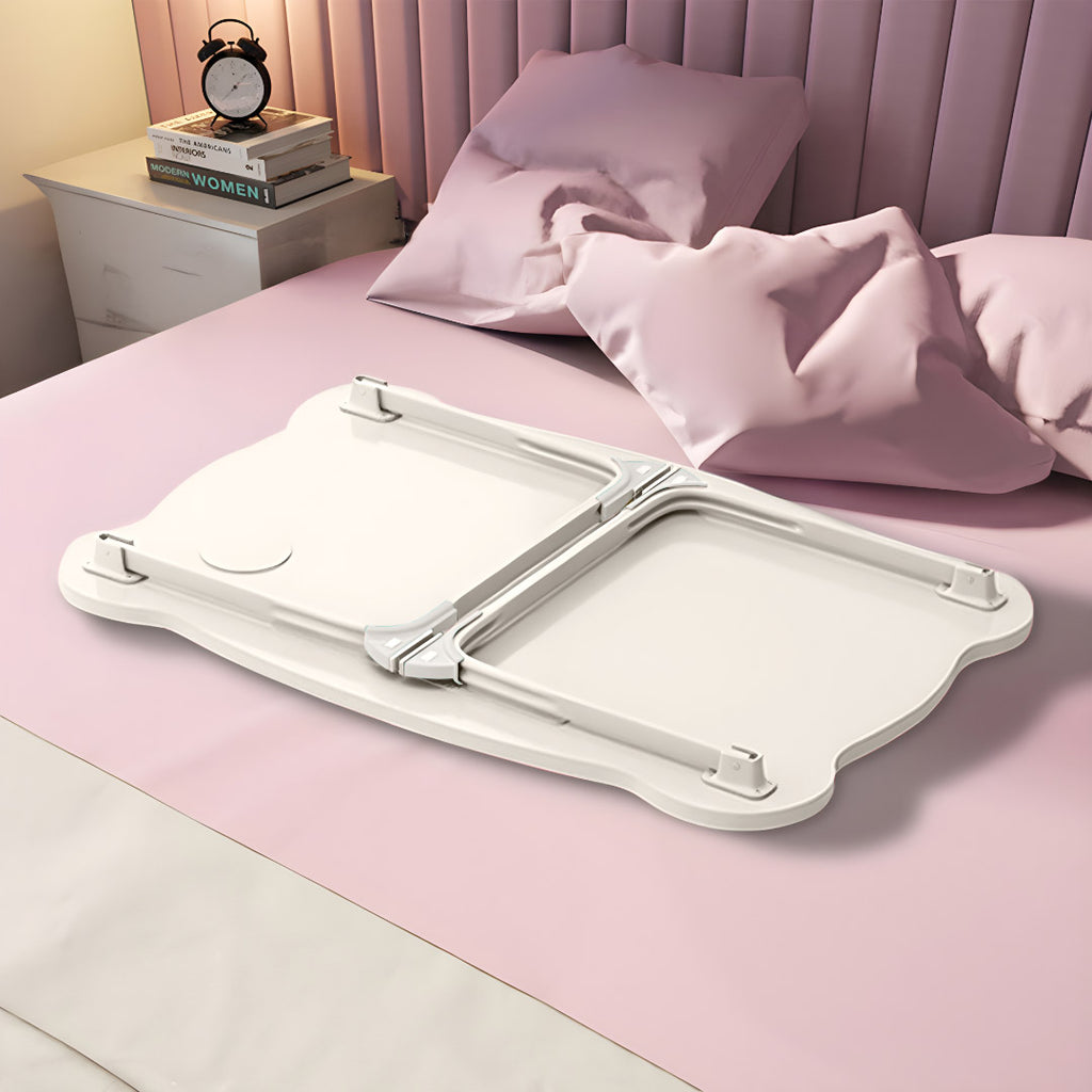 White Portable Bed Table With Mini Drawer and Cup-Holder