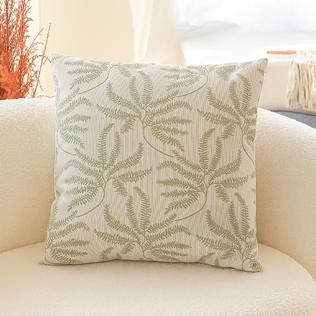 SOGA 50cm Botanical Green Fern Leaf Embroidered Decorative Throw Pillow