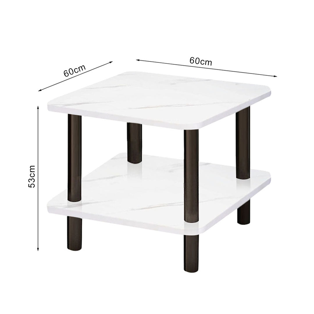 60cm White Ceramic Side Table Stone Pattern