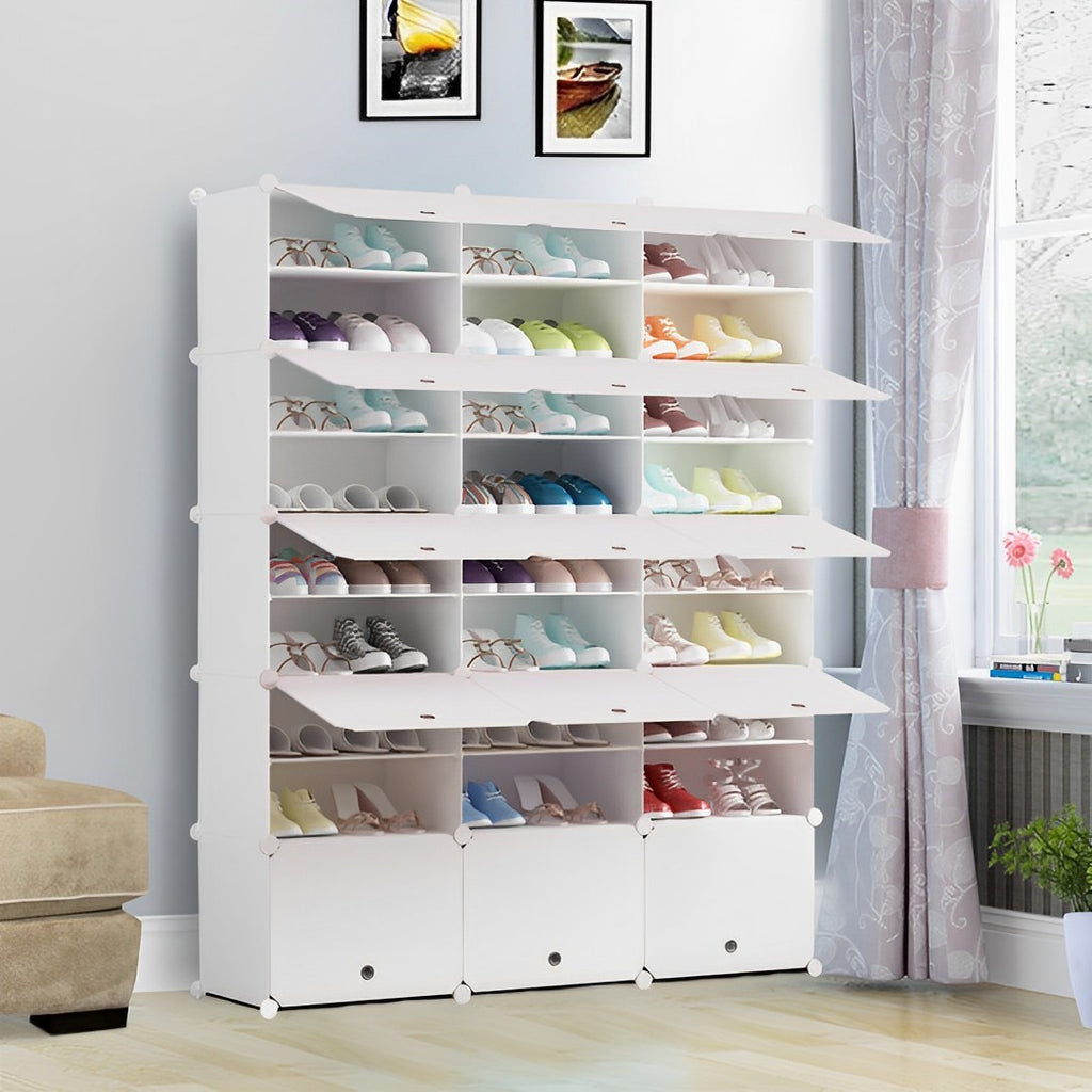 9 Tier 3 Column White Shoe Rack Organizer
