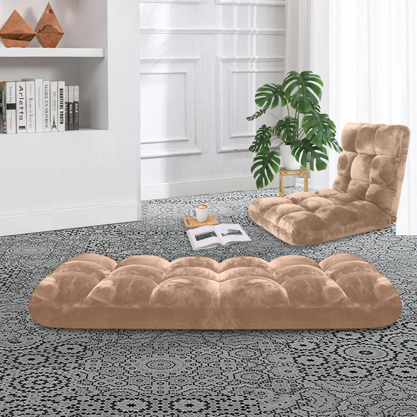 Floor Recliner Folding Lounge Light Apricot