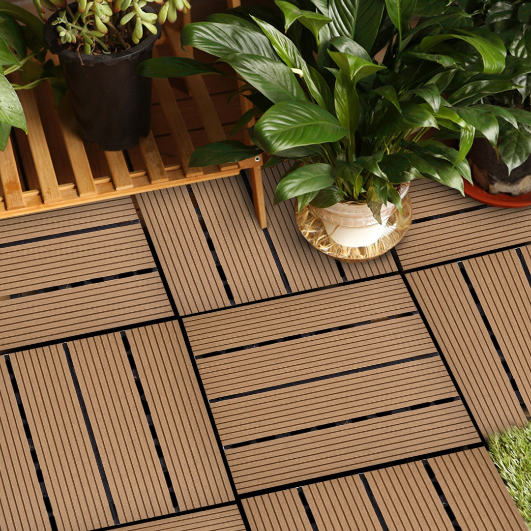 Coffee DIY Wooden Composite Decking Tiles  Set of 11