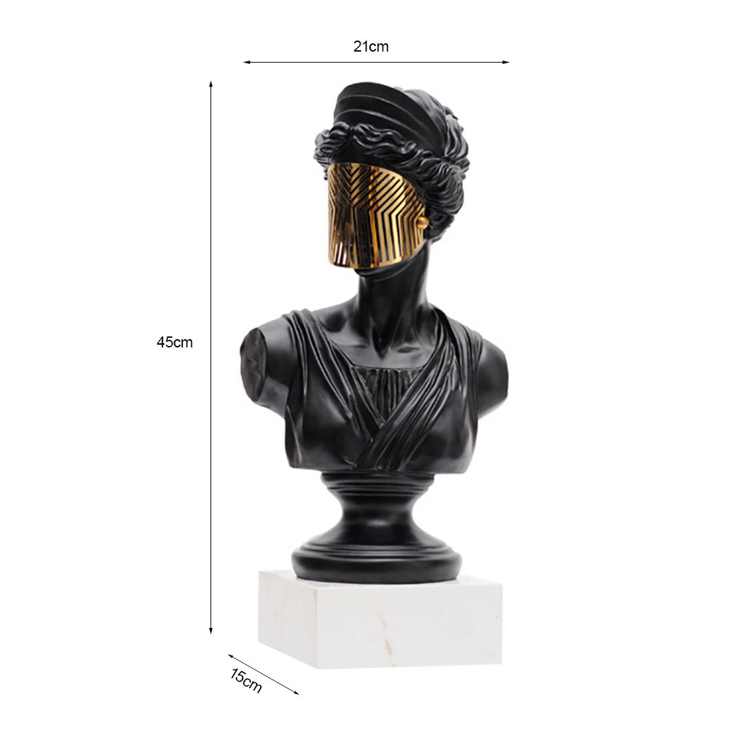 SOGA 45cm Black Resin Bust – Gold Striped Mask Home Sculpture