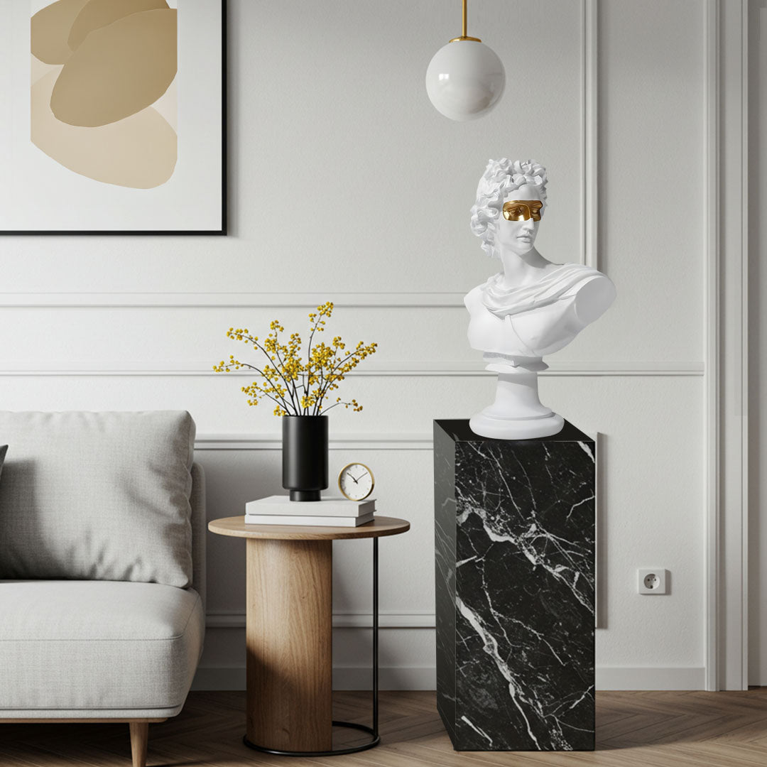 SOGA 40cm White Classical Bust Resin Sculpture with Gold Eye Mask for Modern Home Décor