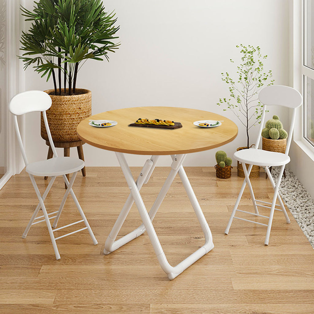 80cm Wood Color Round Table with White Legs