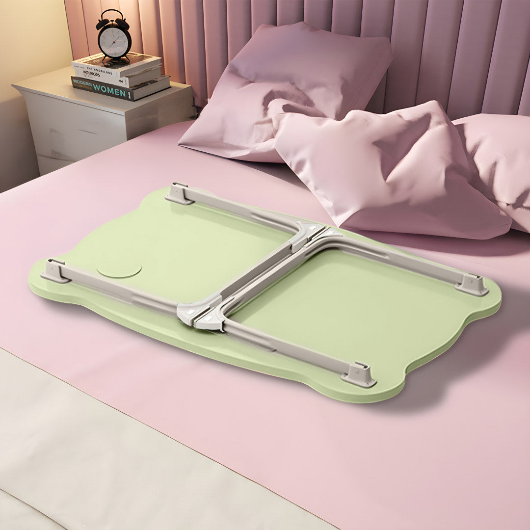 Green Portable Bed Table With Mini Drawer and Cup-Holder