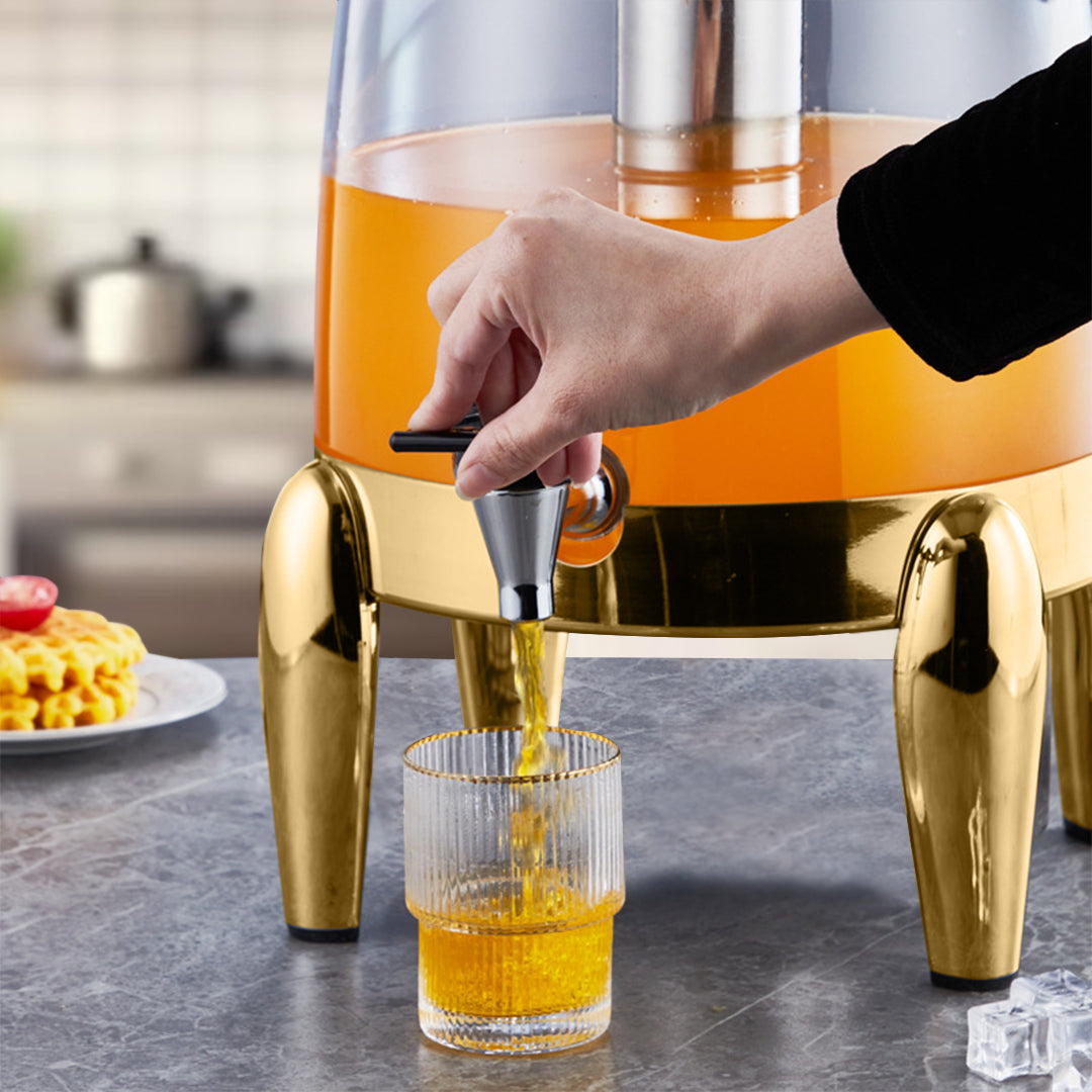 Stainless Steel 12L Beverage Dispenser with Gold Accents