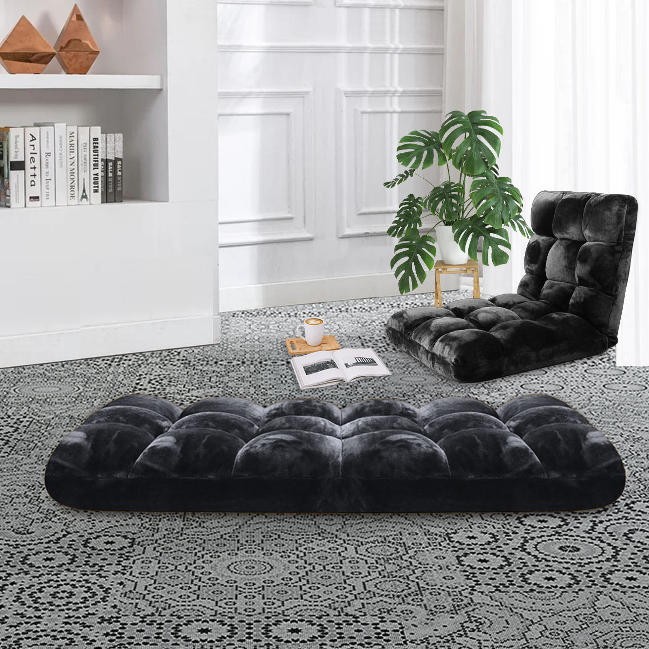 Floor Recliner Folding Lounge Black