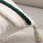 SOGA Boho Tufted Cushion 45cm Tassel Beige Green Geometric Chevron Throw Pillow
