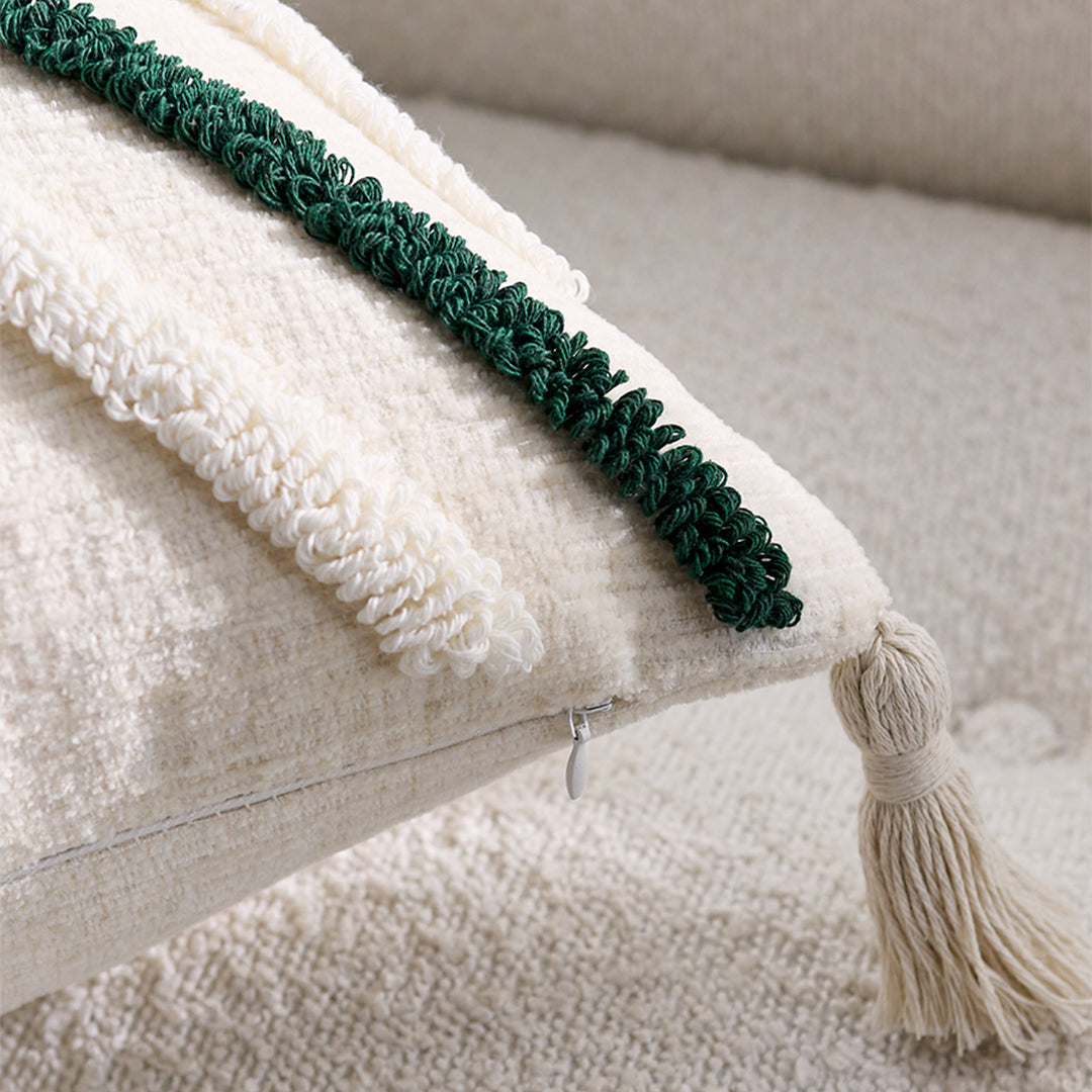 SOGA Boho Tufted Cushion 45cm Tassel Beige Green Geometric Chevron Throw Pillow