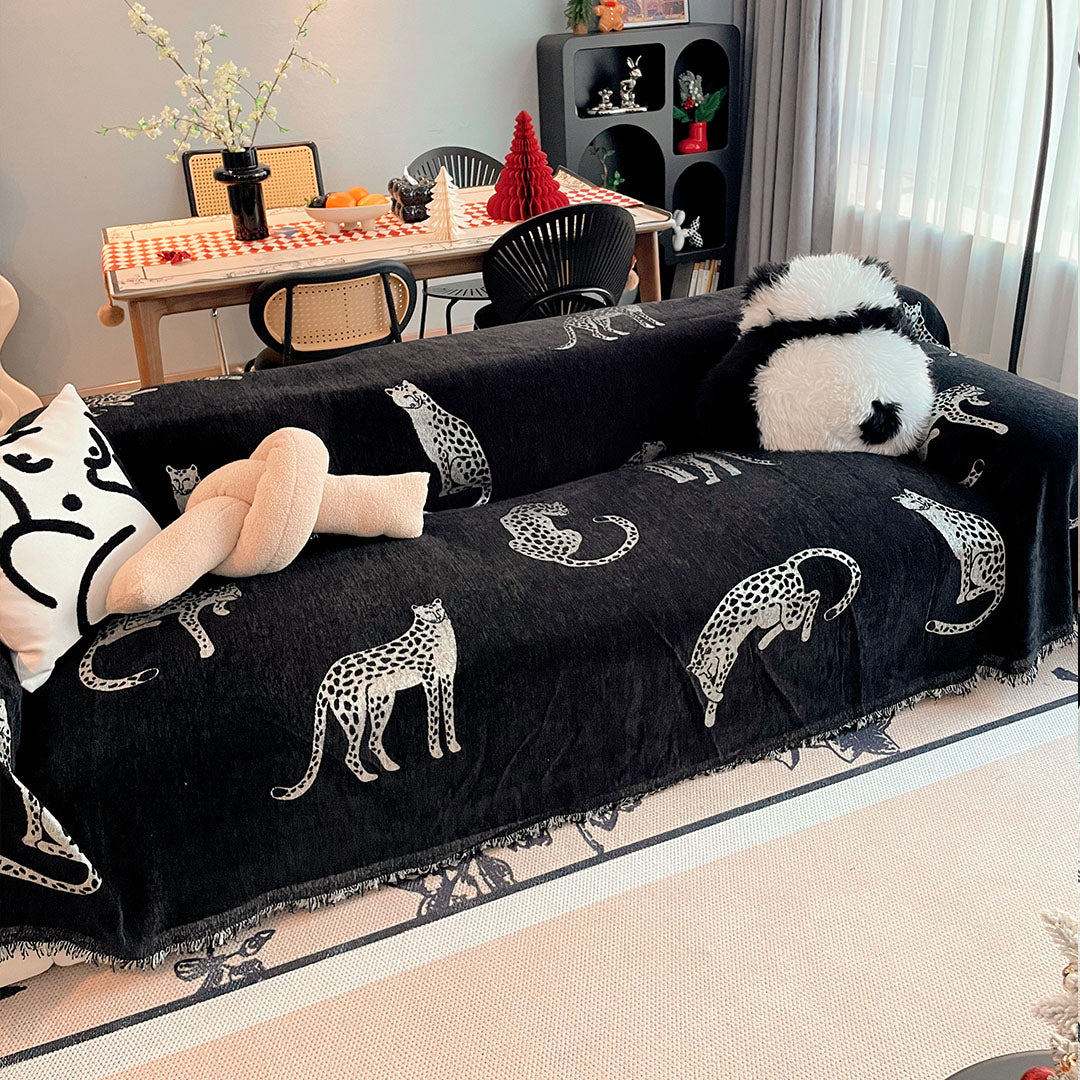 SOGA Four-seater Black Sofa Cover Leopard Print 180x420cm Polyester