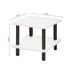 70cm White Ceramic Table Stone Pattern with Black Metal Legs