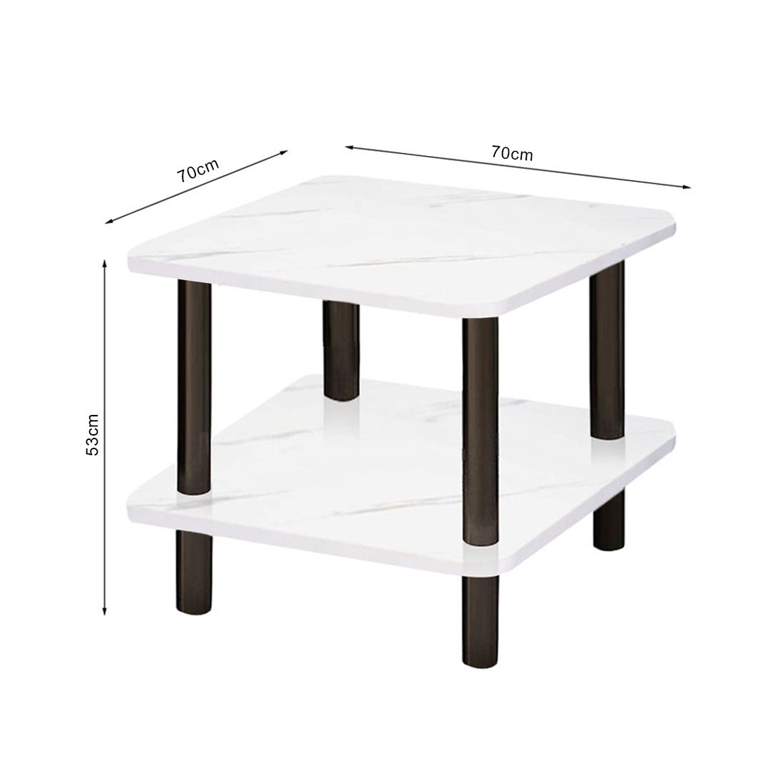 70cm White Ceramic Table Stone Pattern with Black Metal Legs