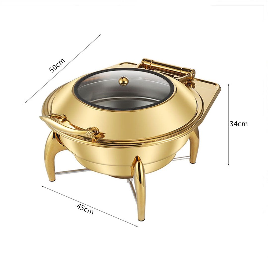 Gold Plated Round Chafing Dish with Top Lid