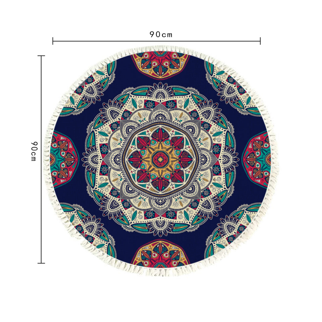SOGA 90cm Round Rug Bohemian Circle Area Rug with Bohemian Geometric Pattern Anti-slip Doormat Home Decor