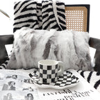 30cm Throw Pillow Floral Gray Rabbit Fur Lumbar