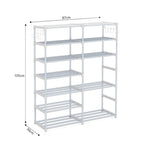 12-Shelf Tier Shoe Storage with Side Hooks White