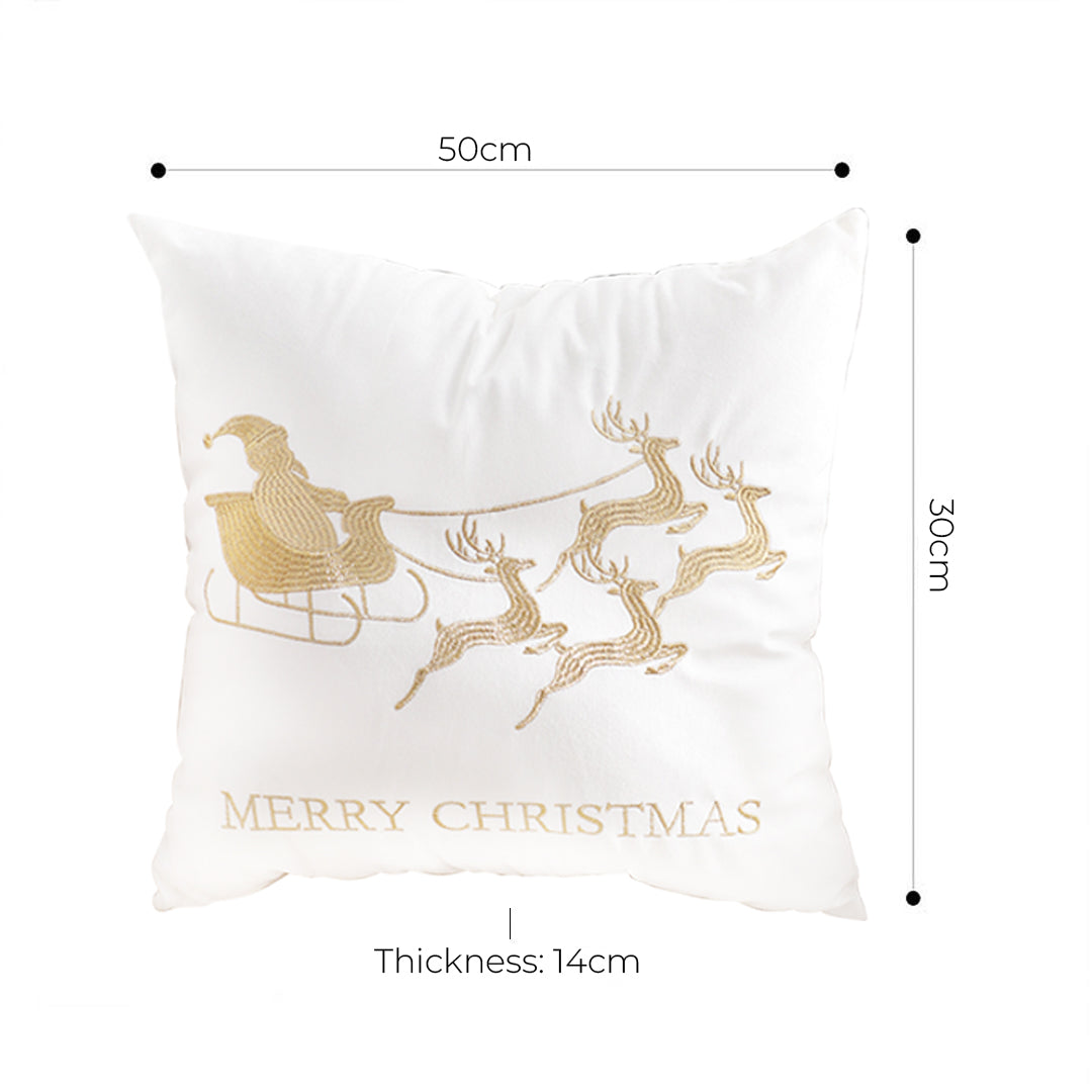 SOGA 45cm Throw Pillow White with Golden Christmas Sleigh Design