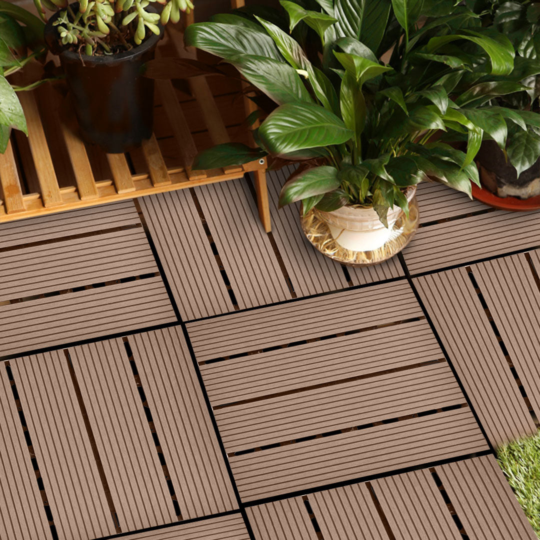 Light Chocolate DIY Wooden Composite Decking Tiles  Set of 11