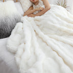 SOGA 160X200cm Throw Blanket  White Double Layer Rabbit Fur Cozy