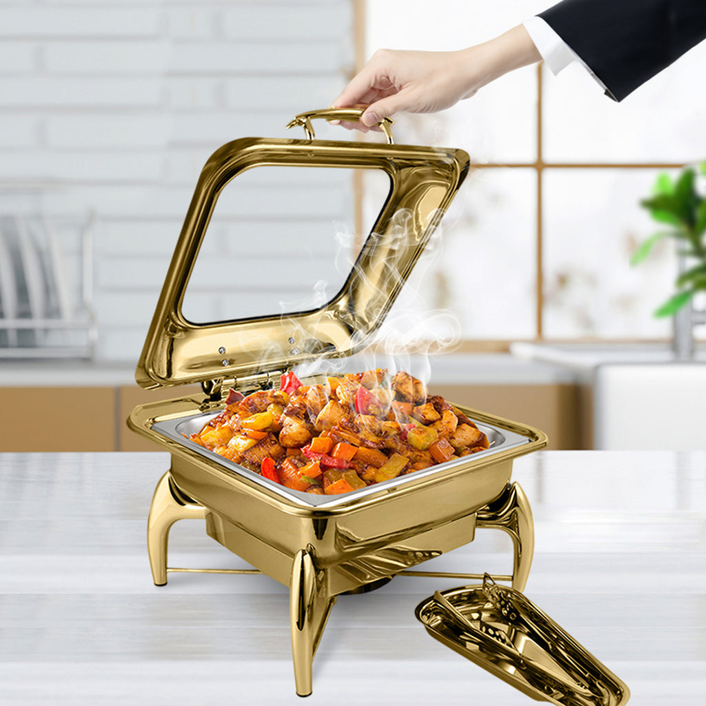 Gold Plated Square Chafing Dish with Top Lid