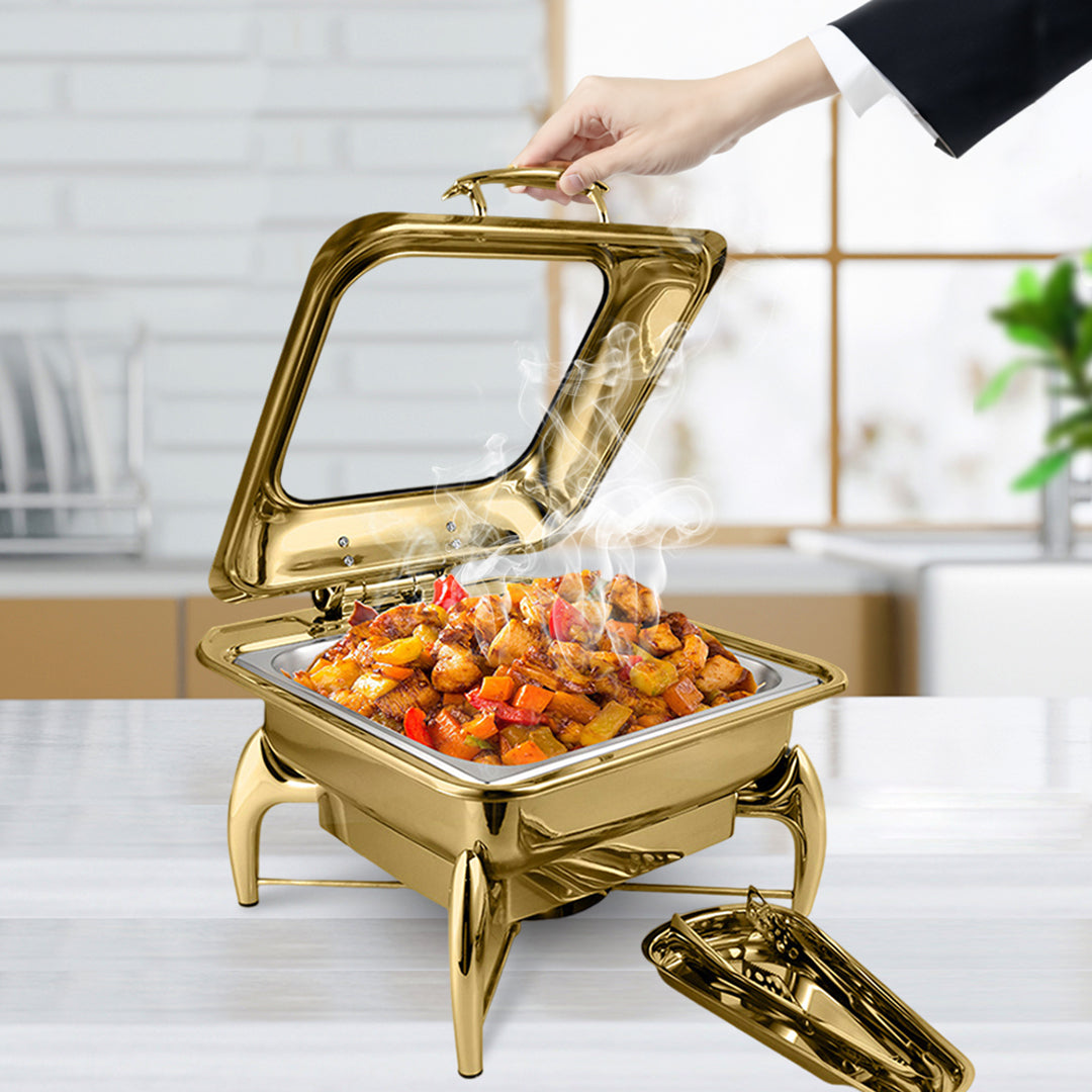Gold Plated Square Chafing Dish with Top Lid