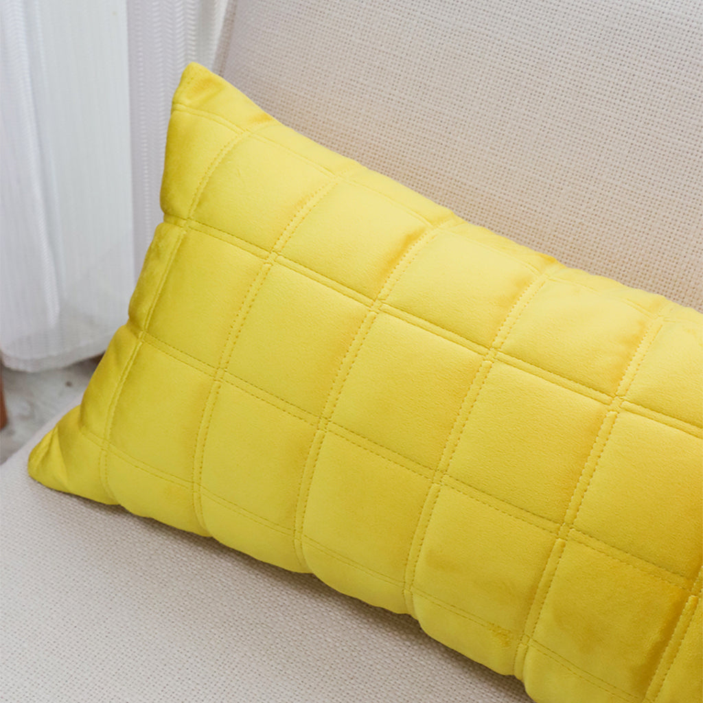 SOGA 30cm Yellow Quilted Grid Pattern Decorative Throw Pillow