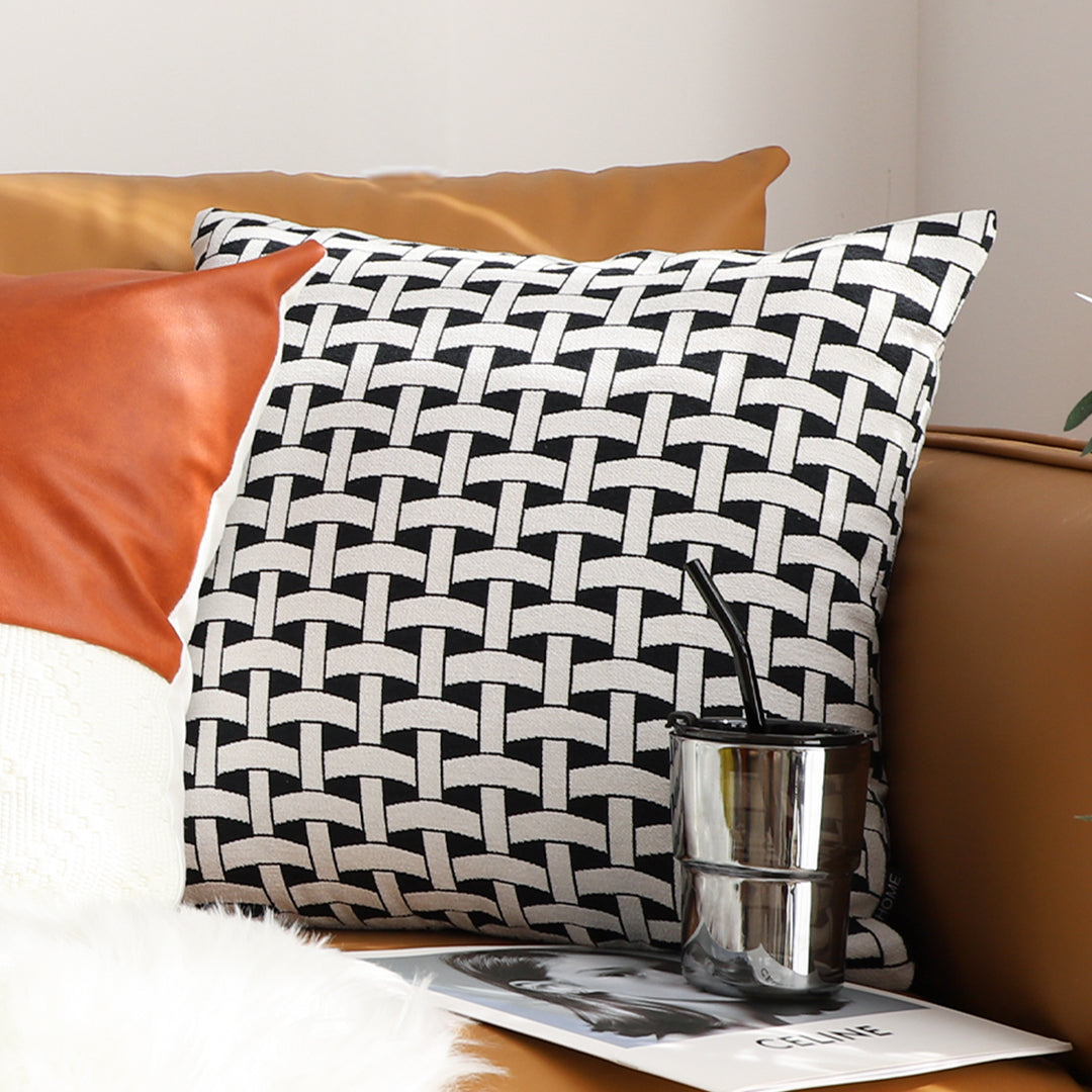 SOGA 50cm Black & White Pattern Throw Pillow Polyester Fiber Cotton
