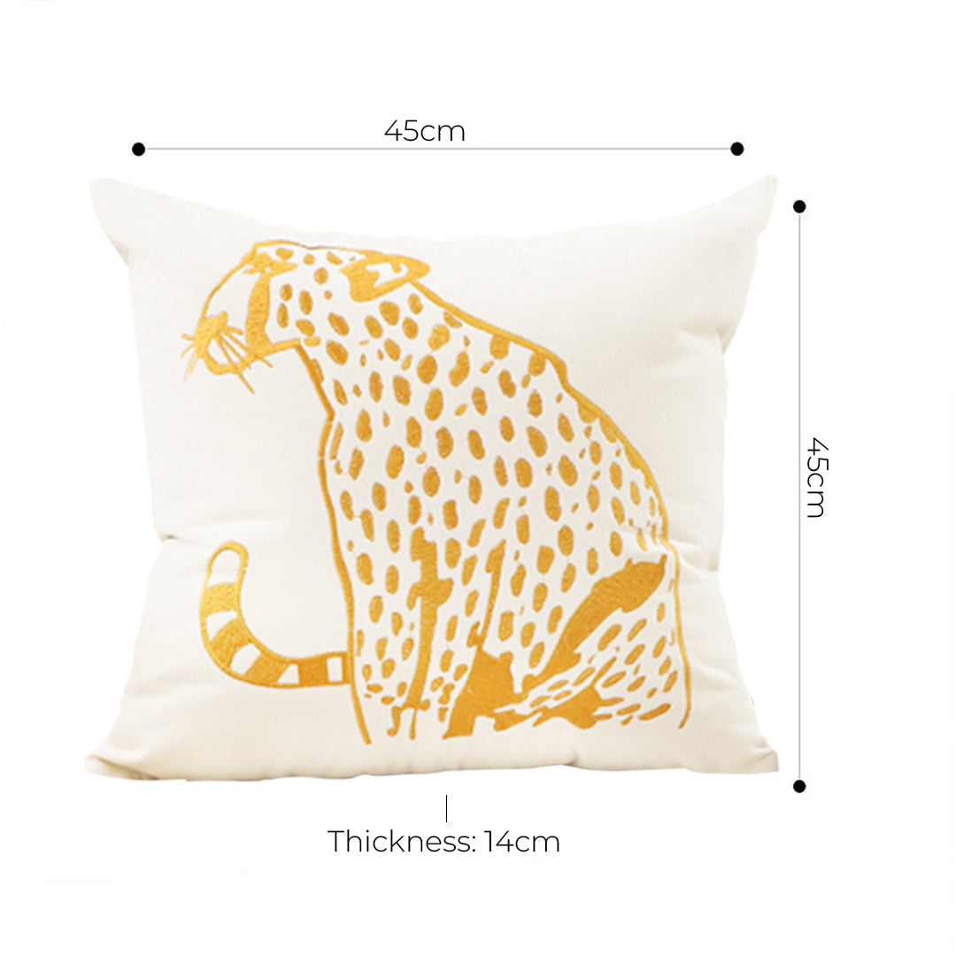 45cm Throw Pillow White Light Luxury with Golden Leopard Design