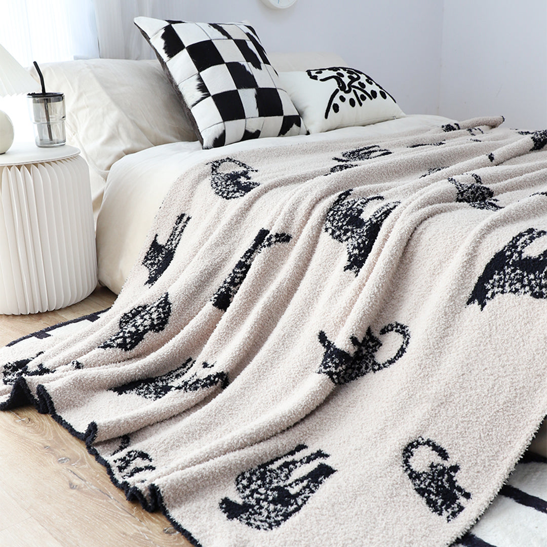SOGA Black Cream Animal Print Throw Blanket 130x180cm Polyester