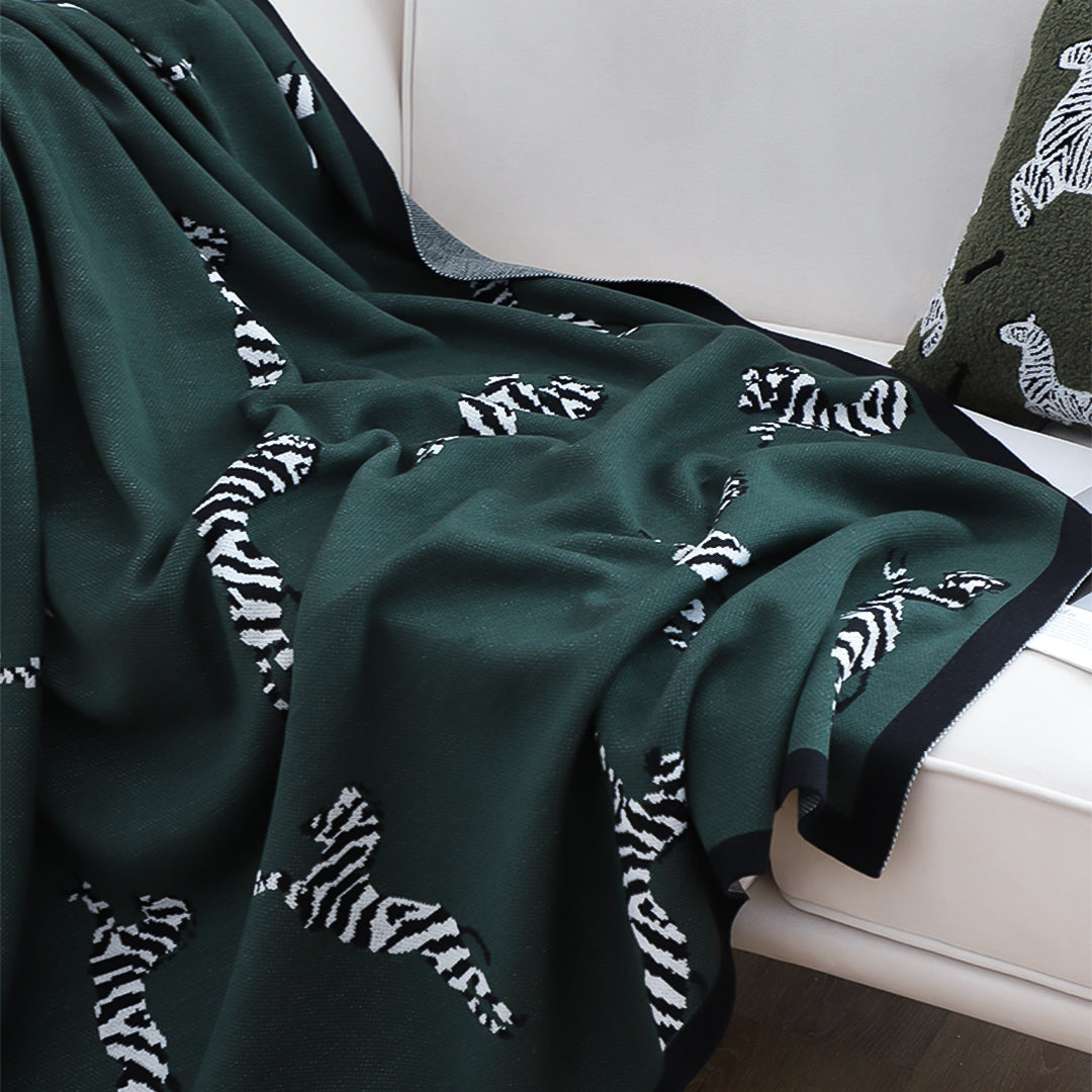 SOGA Forest Green Zebra Print Throw Blanket 130x180cm Acrylic