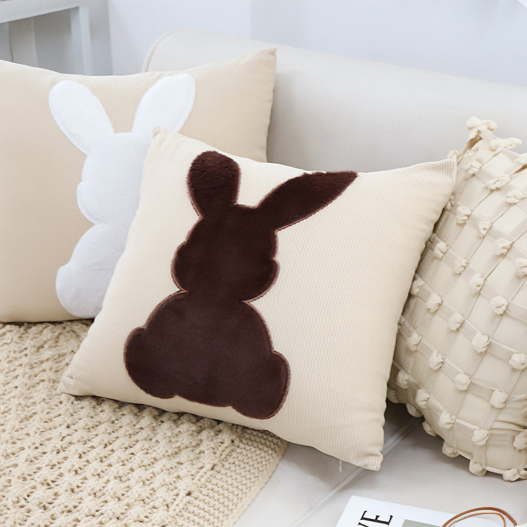SOGA 45cm Throw Pillow Light Tan Square Cushion with Soft Coffee Bunny Design