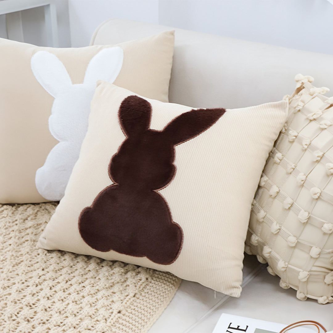 SOGA 45cm Throw Pillow Light Tan Square Cushion with Soft Coffee Bunny Design