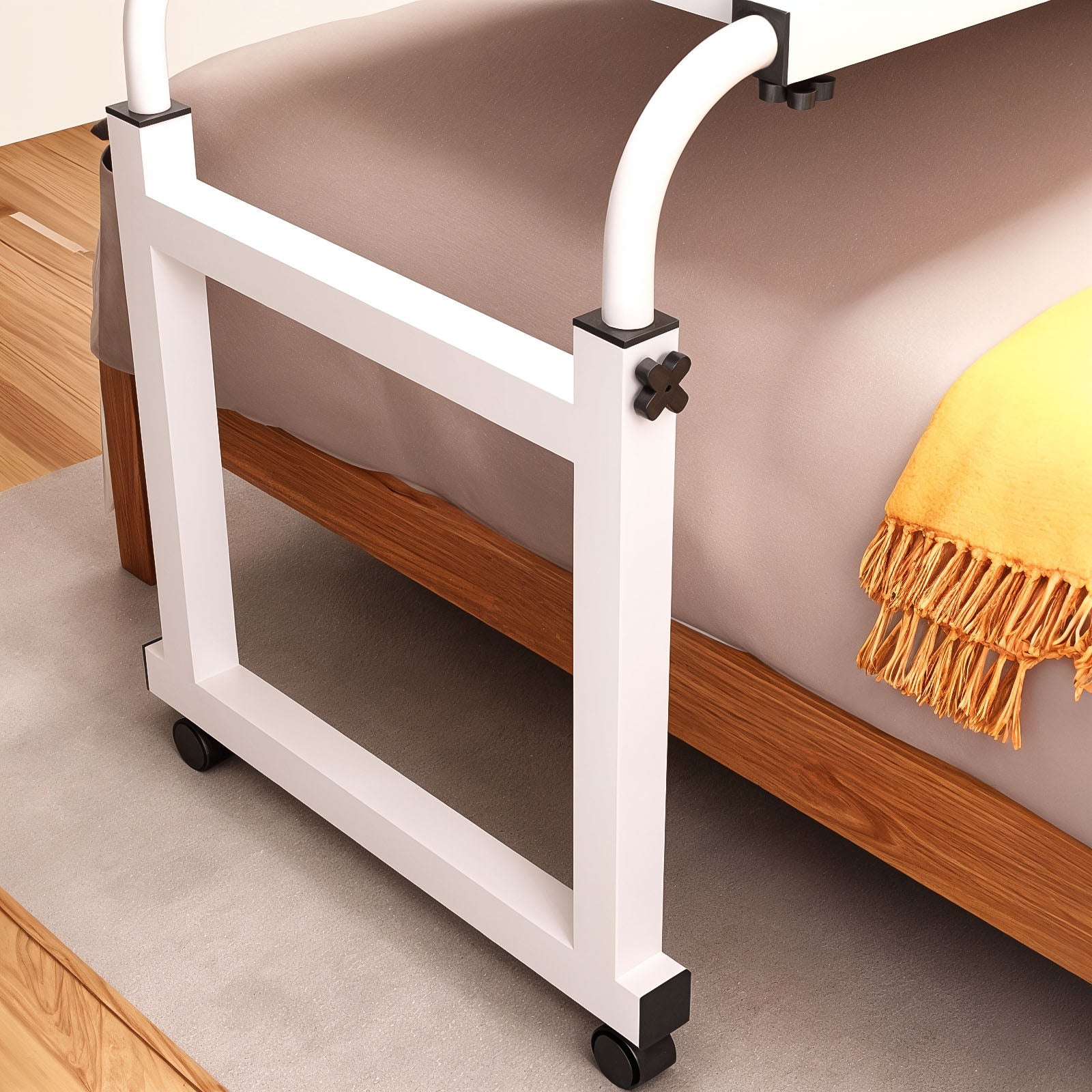 120x45cm Wood Cross Bed Movable Desk Table w/ Adjustable Length & Height