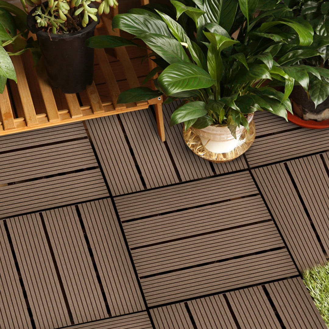 Dark Chocolate DIY Wooden Composite Decking Tiles  Set of 11