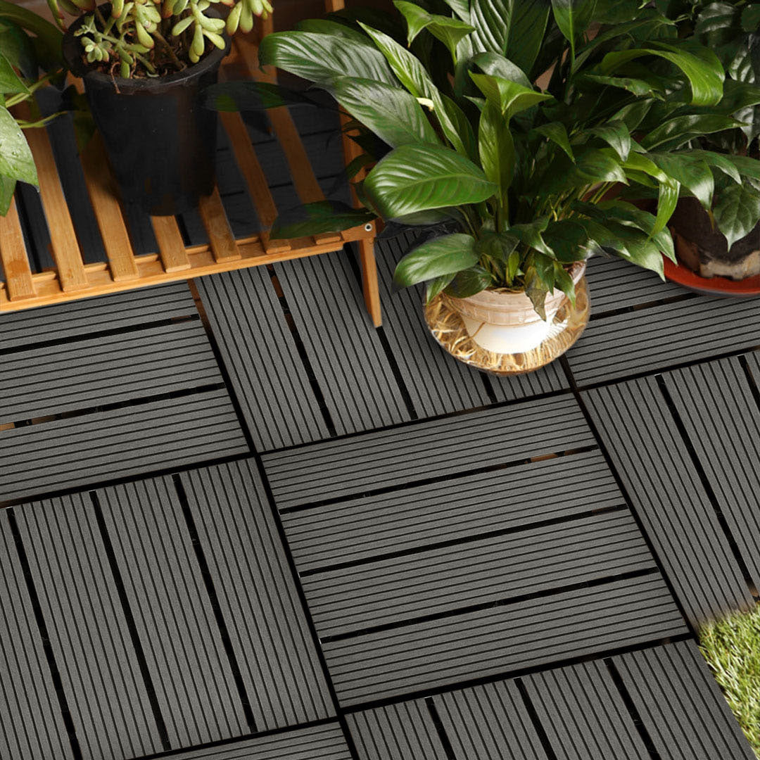 Grey DIY Wooden Composite Decking Tiles  Set of 11