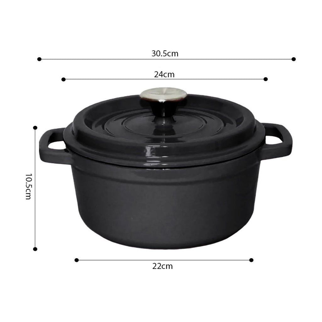 Cast Iron Porcelain Casserole 5L Black 24cm