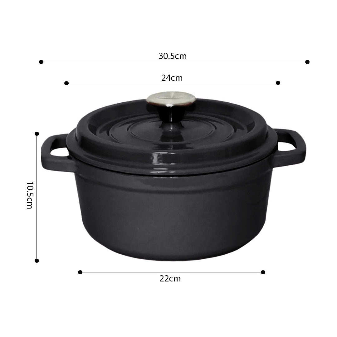 Cast Iron Porcelain Casserole 5L Black 24cm