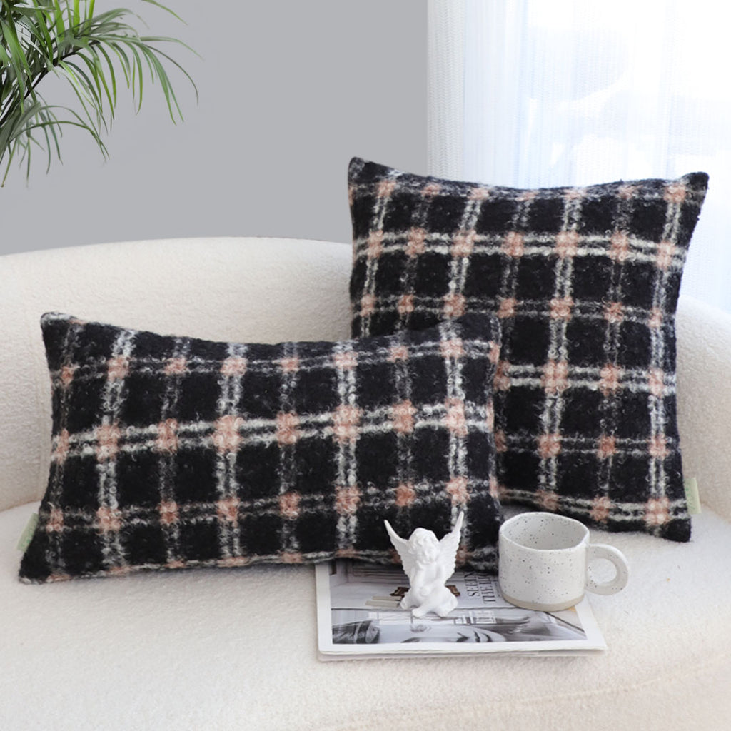 SOGA 35cm Modern Plaid Pattern Blush Pink Gray Decorative Throw Pillow