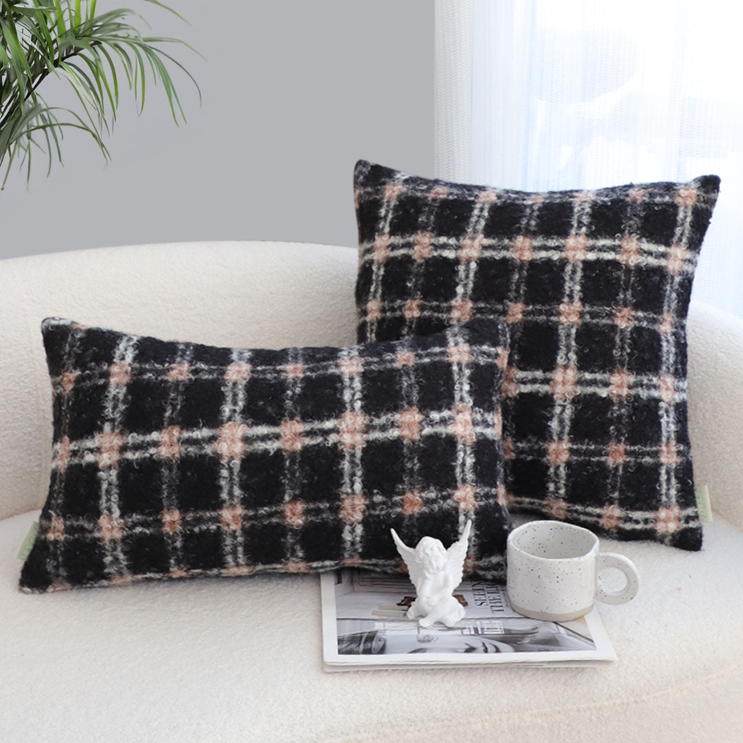 SOGA 2X 35cm Modern Plaid Pattern Blush Pink Gray Throw Pillow