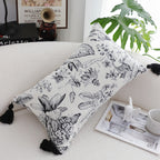 SOGA 35cm Throw Pillow  Black and White Floral Print Elegant with Tassel