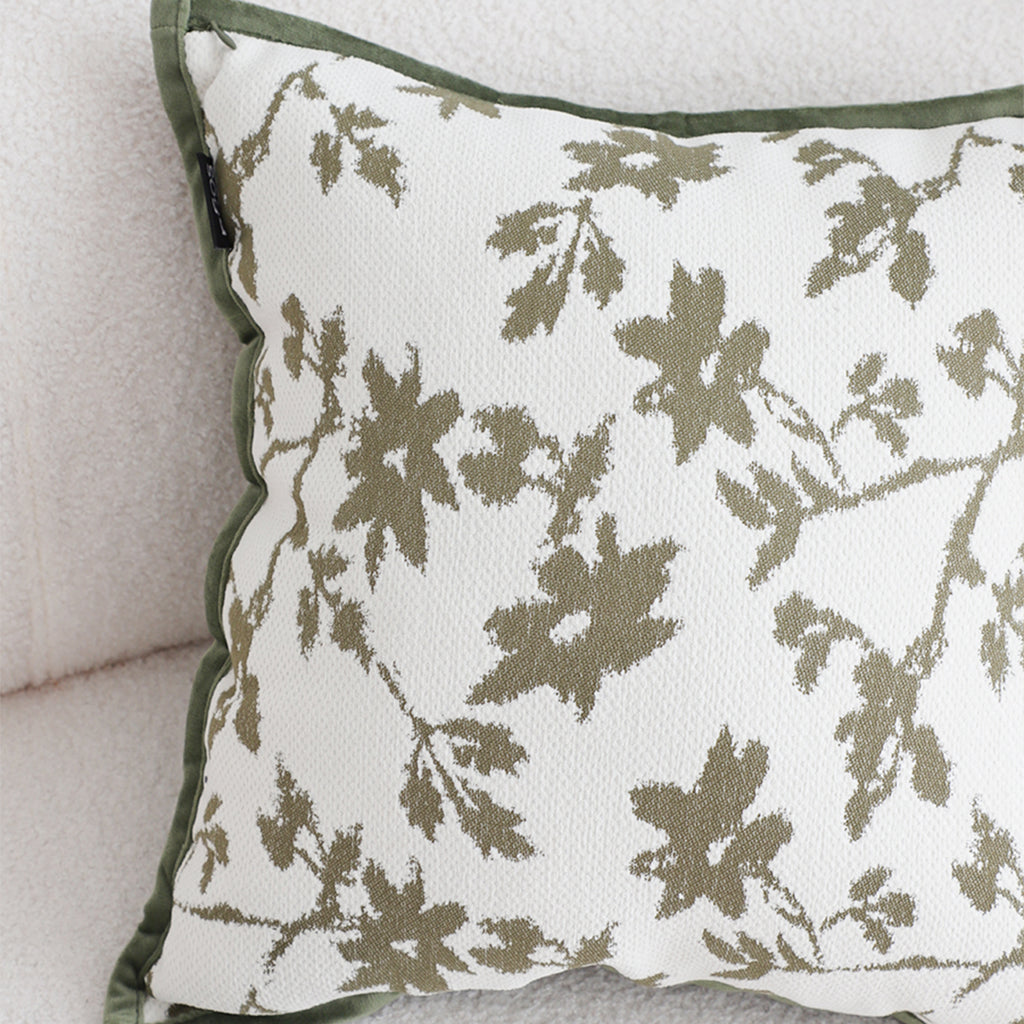 SOGA Floral Cushion 45cm White Green Leaf Botanical Pattern Decorative Throw Pillow