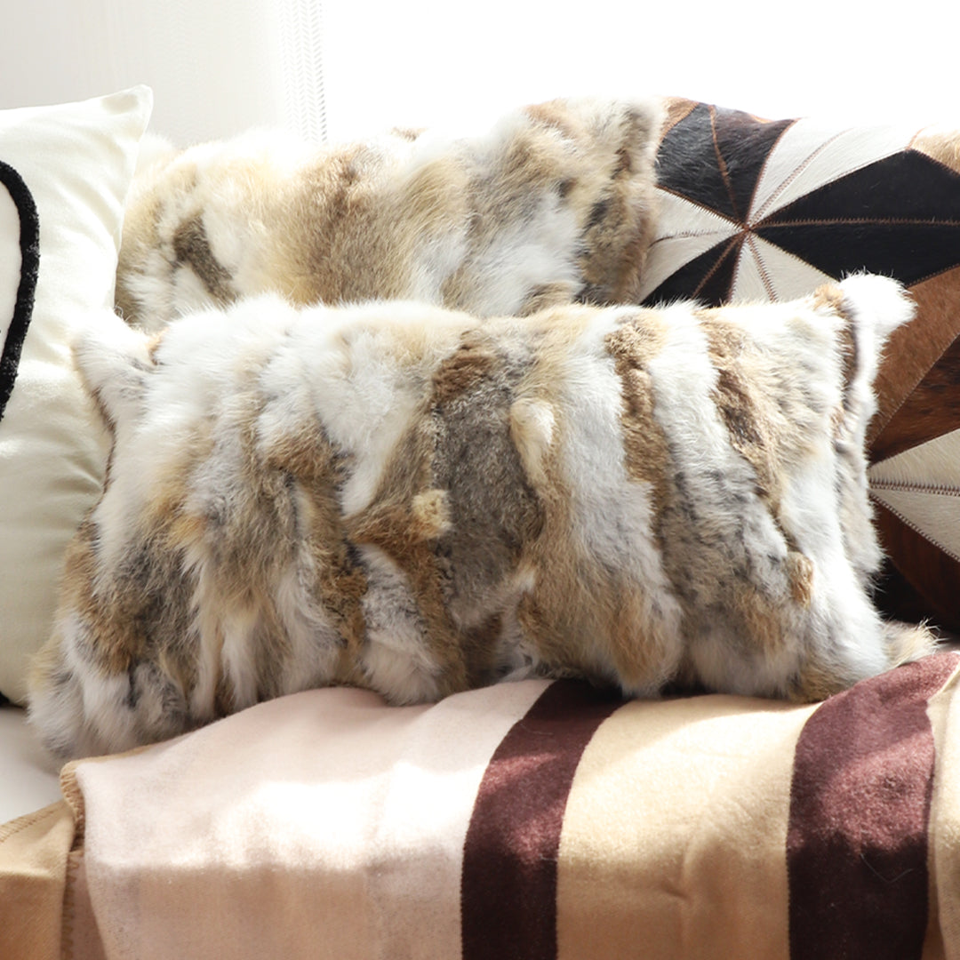 30cm Throw Pillow Coffee Rabbit Fur Lumbar