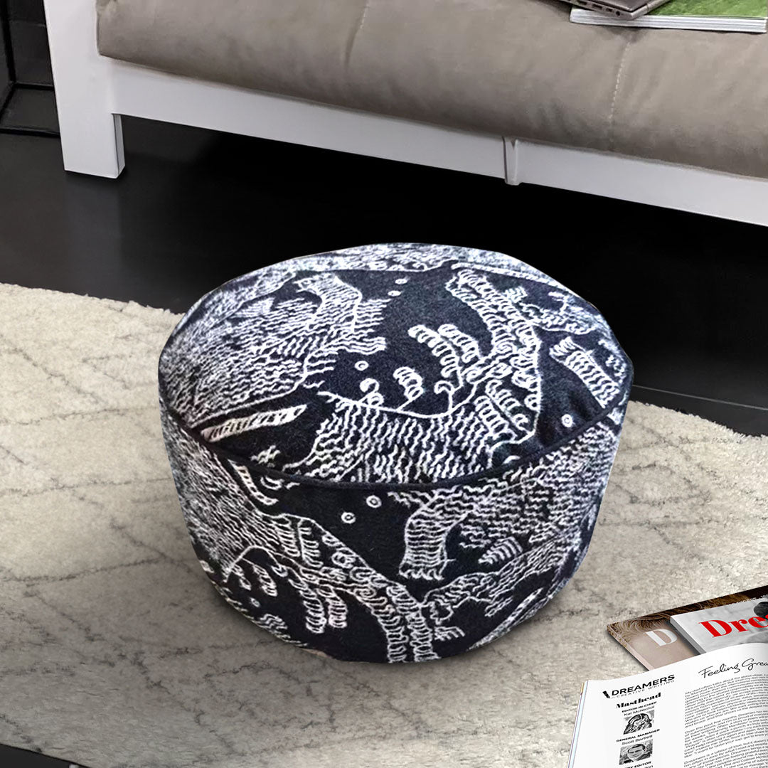 50x30cm Black Round Soft Pouffe Seat Cushion Elegant Home Accent